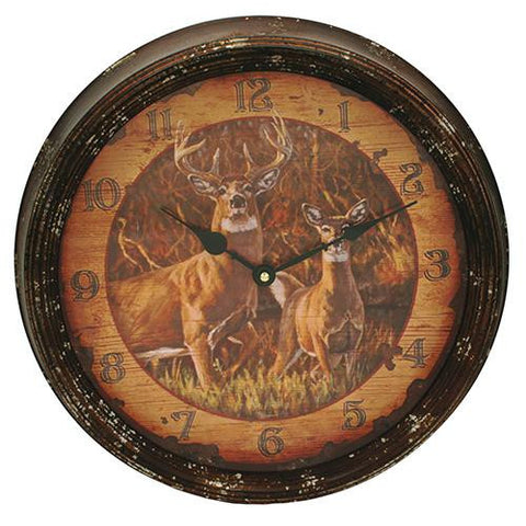 15" Metal Clock - Buck and Doe