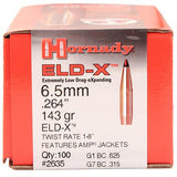6.5mm Bullets - 143 Grains, Boat Tail, ELD-X, Per 100