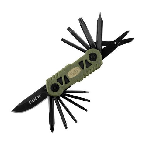 Bow TRX Multi Tool with Broadhead Wrench - Green G10 Handle and Polyester Sheath, Boxed