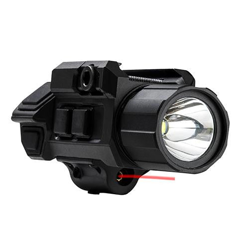 Pistol Flashlight and Laser - 3W Ultra Bright, 200 Lumen LED, Fully Adjustable, Strobe, Red Laser