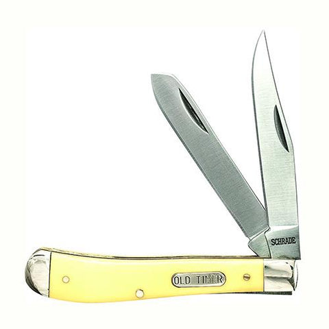 Gunstock Trapper - 3 7-8" Yellow Handle, 2 Blade, Clam