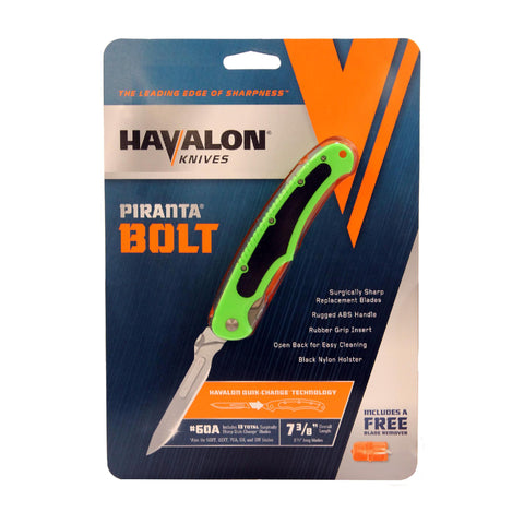 Piranta Fitment - Bolt, 2 3-4" Blade with Plain Edge and Nylon Sheath, Shock Green, Clam Package