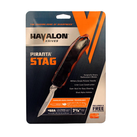 Piranta Fitment - Stag, 2 3-4" Blade with Plain Edge and Nylon Sheath, Black, Clam Package