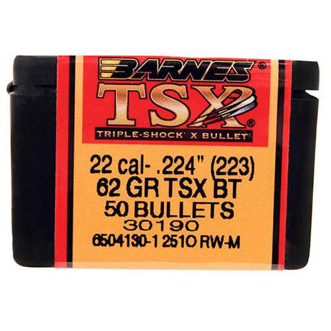 22 Caliber Bullets - Triple-Shock X, 62 Grains, Hollow Point Boat Tail Lead-Free, Per 50