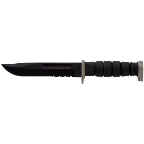 D2 Fighting-Utility Knife, Serrated - Black Leather Sheath