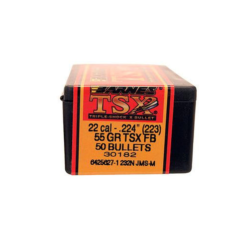 22 Caliber Bullets - Triple-Shock X, 55 Grains, Hollow Point Flat Base Lead-Free, Per 50