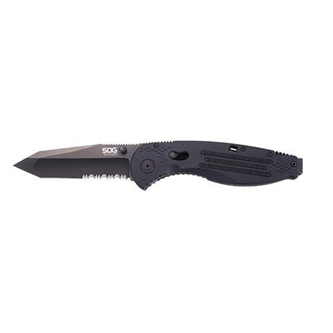 Aegis Series Knife - Black TiNi, Tanto, Partially Serrated, Clam Pack
