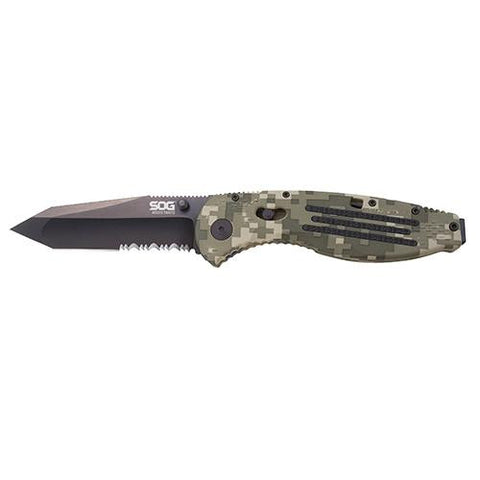 Aegis Series Knife - Digital Camo, Black TiNi, Tanto, Patially Serrated, Clam Pack