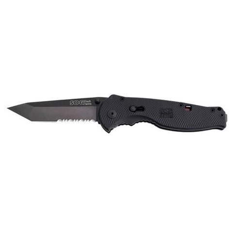 Flash II - Tanto, Black TiNi, Partially Serrated, Clam Pack