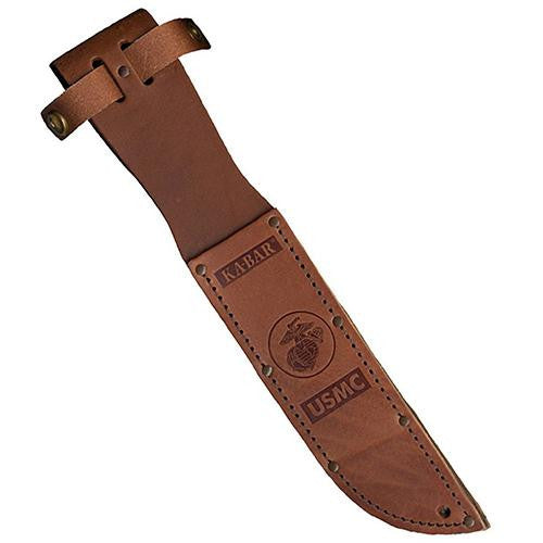 Leather Sheath - USMC Logo, Fits Knife with 7" Blade, Brown