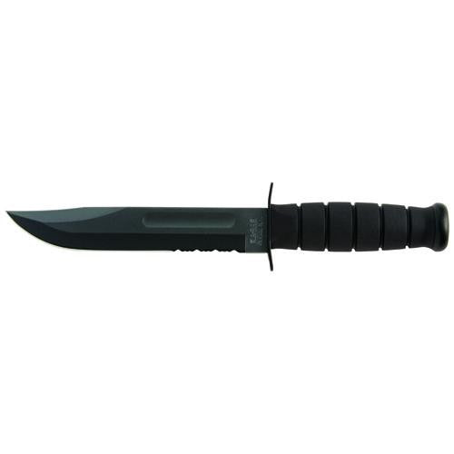 US Military Fighting-Utility Knife - Serrated Edge, Leather Sheath, Black, Clam Pack