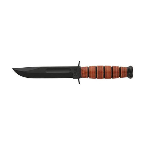 Short Ka-Bar, USA - Straight Edge, Brown Leather Sheath (Clam Pack)