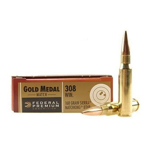 308 Winchester - Premium Gold Medal, 168 Grains, Sierra MatchKing Hollow Point Boat Tail, Per 20