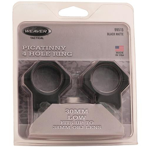 Tactical 4 Hole Picatinny Rings - 30mm, Low Matte