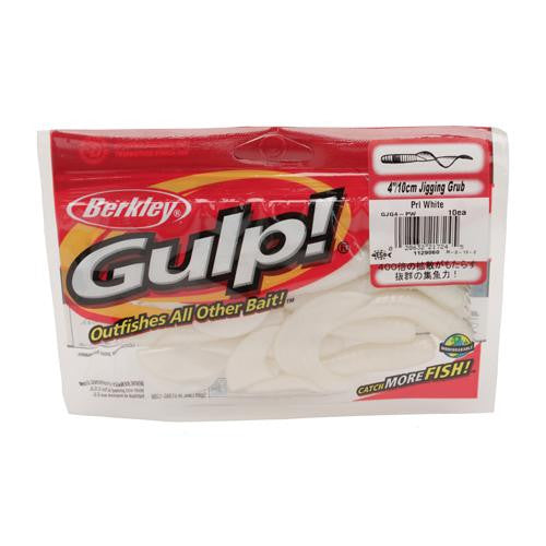 Gulp! Jigging Grub Soft Bait - 4" Length, Pearl White, Per 10