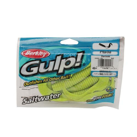 Gulp! Grub Soft Bait - 6" Length, Chartreuse, Per 4