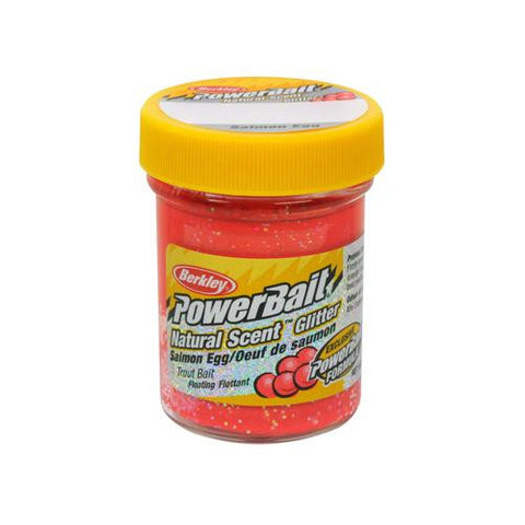 PowerBait Natural Glitter Trout Dough Bait - Salmon Egg Scent-Flavor, Salmon Egg Red