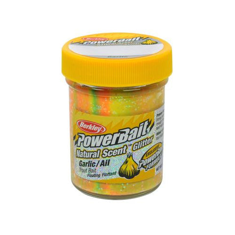 PowerBait Natural Glitter Trout Dough Bait - Garlic Scent-Flavor, Rainbow