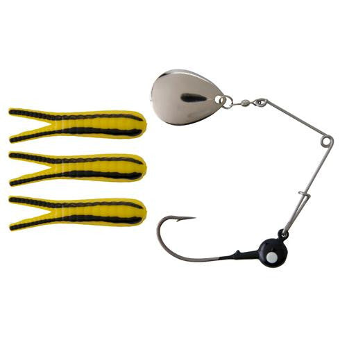 Beetle Spin Nickel Blade Hard Bait - 1 1-2" Length, Size 8 Hook, 1 Hook, Yellow-Black Stripe, Per 3