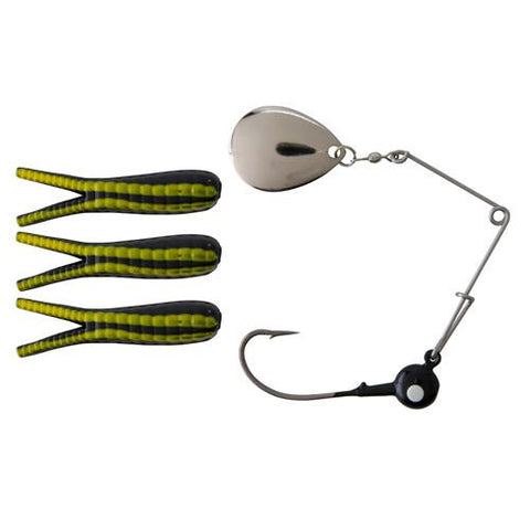 Beetle Spin Nickel Blade Hard Bait - 1 1-2" Length, Size 8 Hook, 1 Hook, Black-Yellow Stripe, Per 3