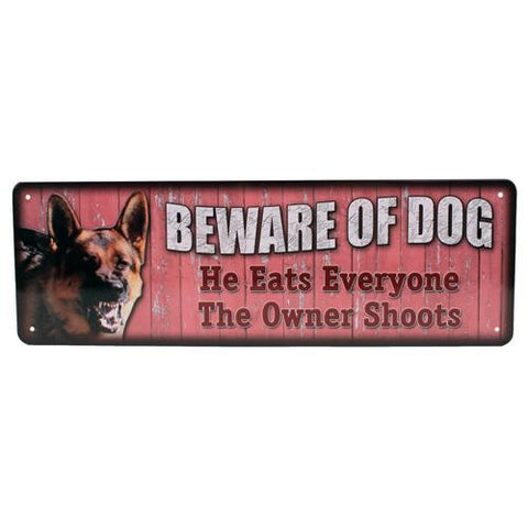 Tin Sign - Beware of Dog, Size 10 1-2" x 3 1-2"