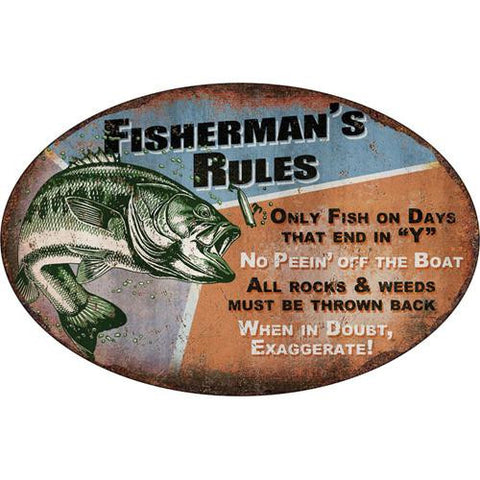 Tin Sign - Fisherman's Rules, Size 12" x 17"