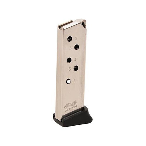 PPK 380 ACP Magazine - 6 Round, Finger Rest, Nickel