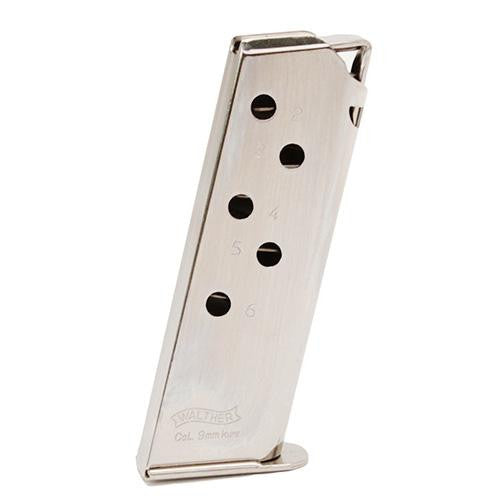 PPK 380 ACP Magazine - 6 Round Standard, Nickel