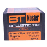 6mm Bullets - Ballistic Tip Varmint, 80 Grains, Spitzer Boat Tail, Per 100