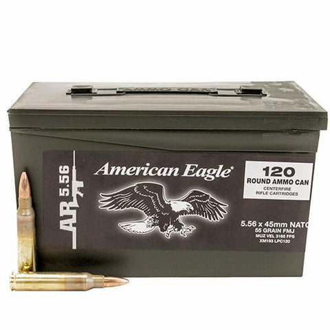 5.56x45mm NATO - American Eagle, 55 Grains, Full Metal Jacket Boat Tail, Per 120 (Ammo Can)