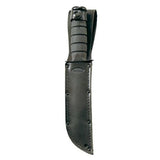 Short Fighting-Utility Knife, Black - Straight Edge w-Leather Sheath