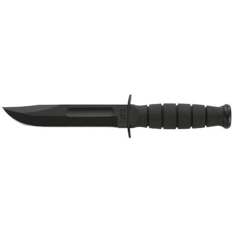 Short Fighting-Utility Knife, Black - Straight Edge w-Leather Sheath