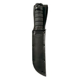 Fighting-Utility Knife, Black - Straight Edge, Leather Sheath