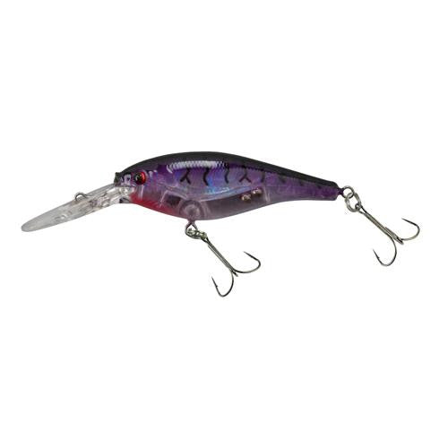 Flicker Shad Pro Flash Hard Bait - 2" Length, 9'-11' Swimming Depth, 2 Hooks, Flashy Purple Tiger, Per 1