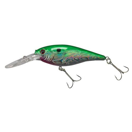 Flicker Shad Pro Slick Hard Bait - 2" Length, 9'-11' Swimming Depth:, 2 Hooks, Slick Green Pearl, Per 1