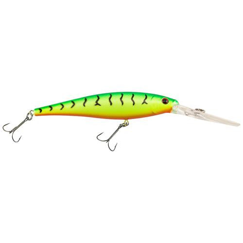 Flicker Minnow Hard Bait - 3 1-2" Length, 18'-23' Swimming Depth, 2 Hooks, Firetiger, Per 1