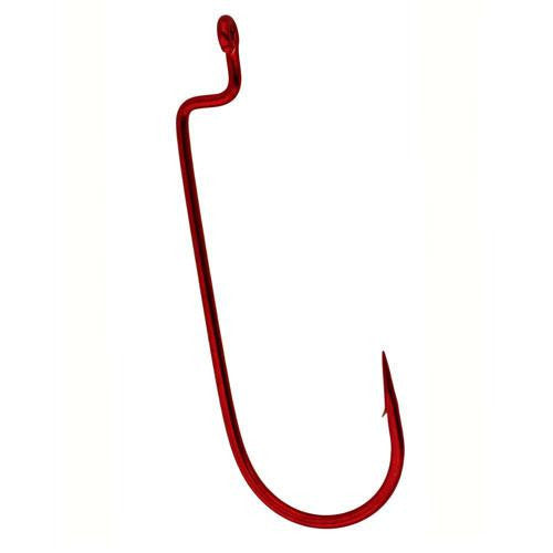 Worm Hook, Offset Shank, Round Bend - Size 4-0, Red, Per 5