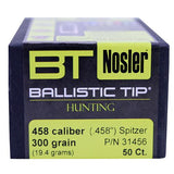 458 Caliber Bullets - Ballistic Tip Hunting, 300 Grains, Spitzer, Per 50