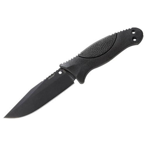 EX-F02 4.50" Fixed Clip Point Blade Knife - Black Kote with Rubber OverMolded Handle, Black, Black Sheath