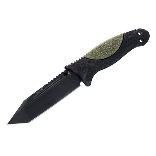 EX-F02 4.50" Fixed Tanto Blade Knife - Black Kote with Rubber OverMolded Handle, Olive Drab Green, Black Sheath