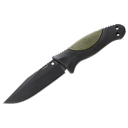 EX-F02 4.50" Fixed Clip Point Blade Knife - Black Kote with Rubber OverMolded Handle, Olive Drab Green, Black Sheath