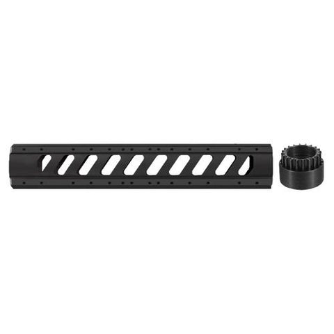 AR-15 Aluminum 6 Side Free Float Forend - Rifle Length with Slotted Barrel Nut, Black