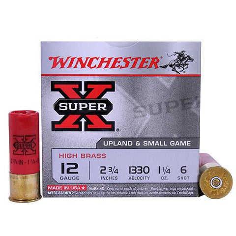 12 Gauge - Super X High Brass Game, 2 3-4", 1-1-4 oz, #6 Lead Shot, Per 25