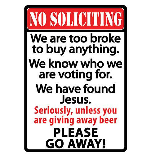 Tin Sign - No Soliciting, Size 12" x 17"