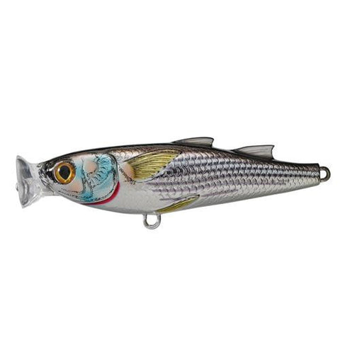 Mullet Popper - Saltwater, 3 1-2", #4 Hook, Topwater Depth, Silver-Black