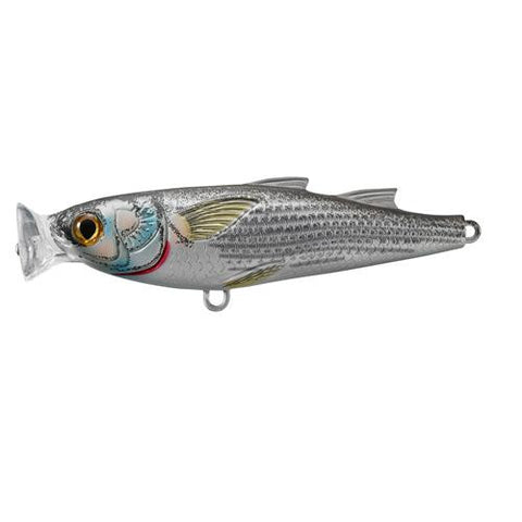 Mullet Popper - Saltwater, 3 1-2", #4 Hook, Topwater Depth, Natural-Matte