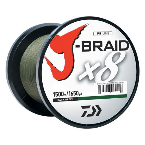 J-Braid Braided Line, 15 lbs Tested - 1650 Yards-1500m Filler Spool, Dark Green