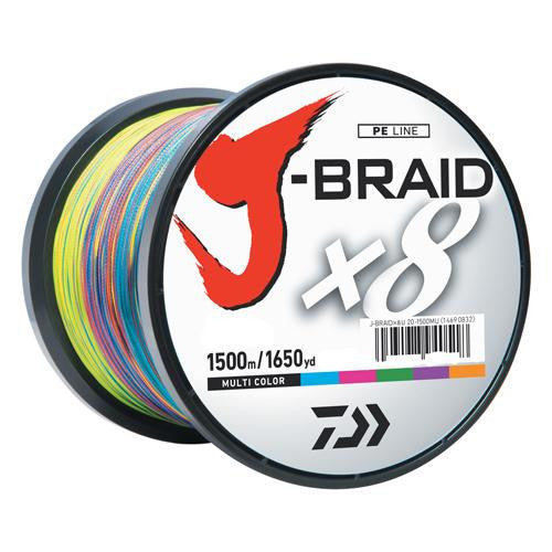 J-Braid Braided Line, 20 lbs Tested - 1650 Yards-1500m Filler Spool, Multi Color