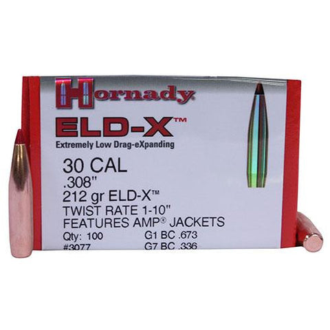 30 Caliber Bullets - 212 Grains, Boat Tail, ELD-X, Per 100