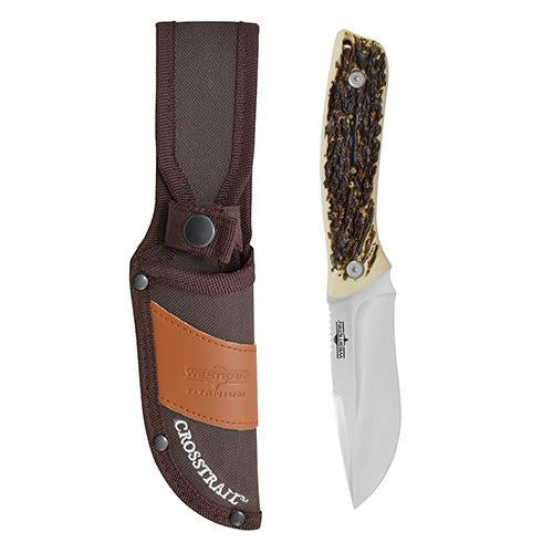 Western - CrossTrail, 3 3-4" Blade, Drop Point, Brown Textured Delrin Handle